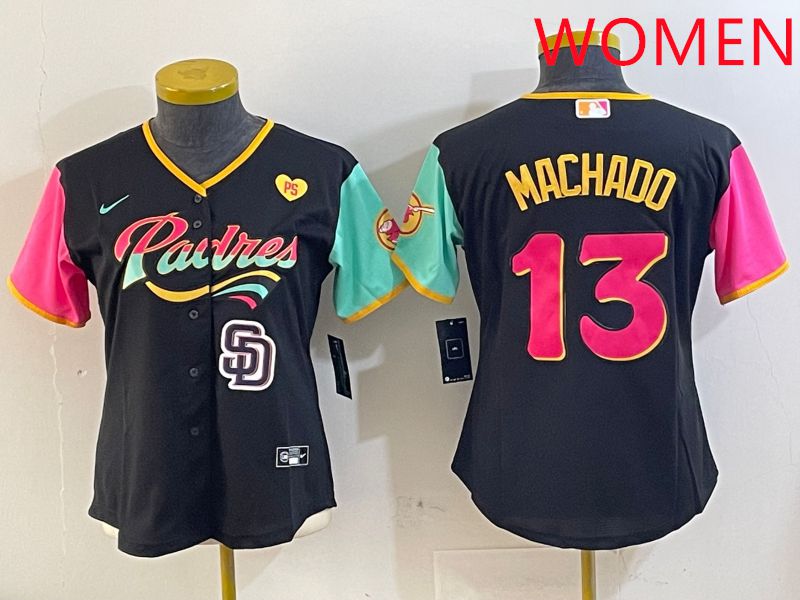 Women San Diego Padres 13 Machado Black City Edition 2025 Nike MLB Jersey style 14